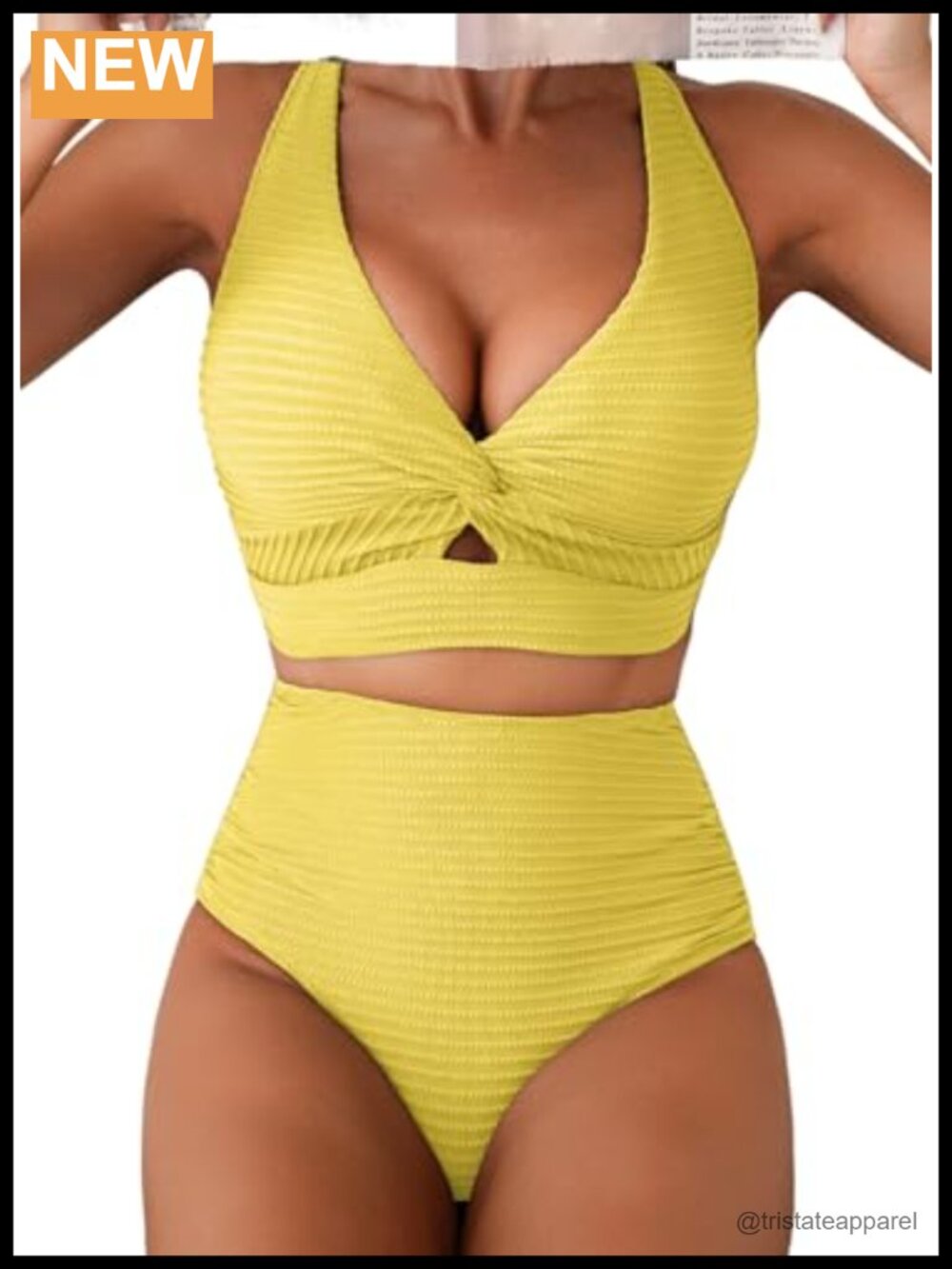 Textured Bikini Set 2 Piece Twist Front V Neck High Waist Swimsuits